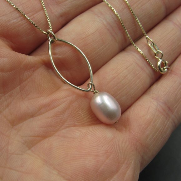 16" Sterling Silver Simple Style Drop Pearl Necklace Vintage - Picture 3 of 6